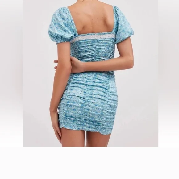 For Love And Lemons Sky Blue Floral Mini Dress - Picture 2 of 5